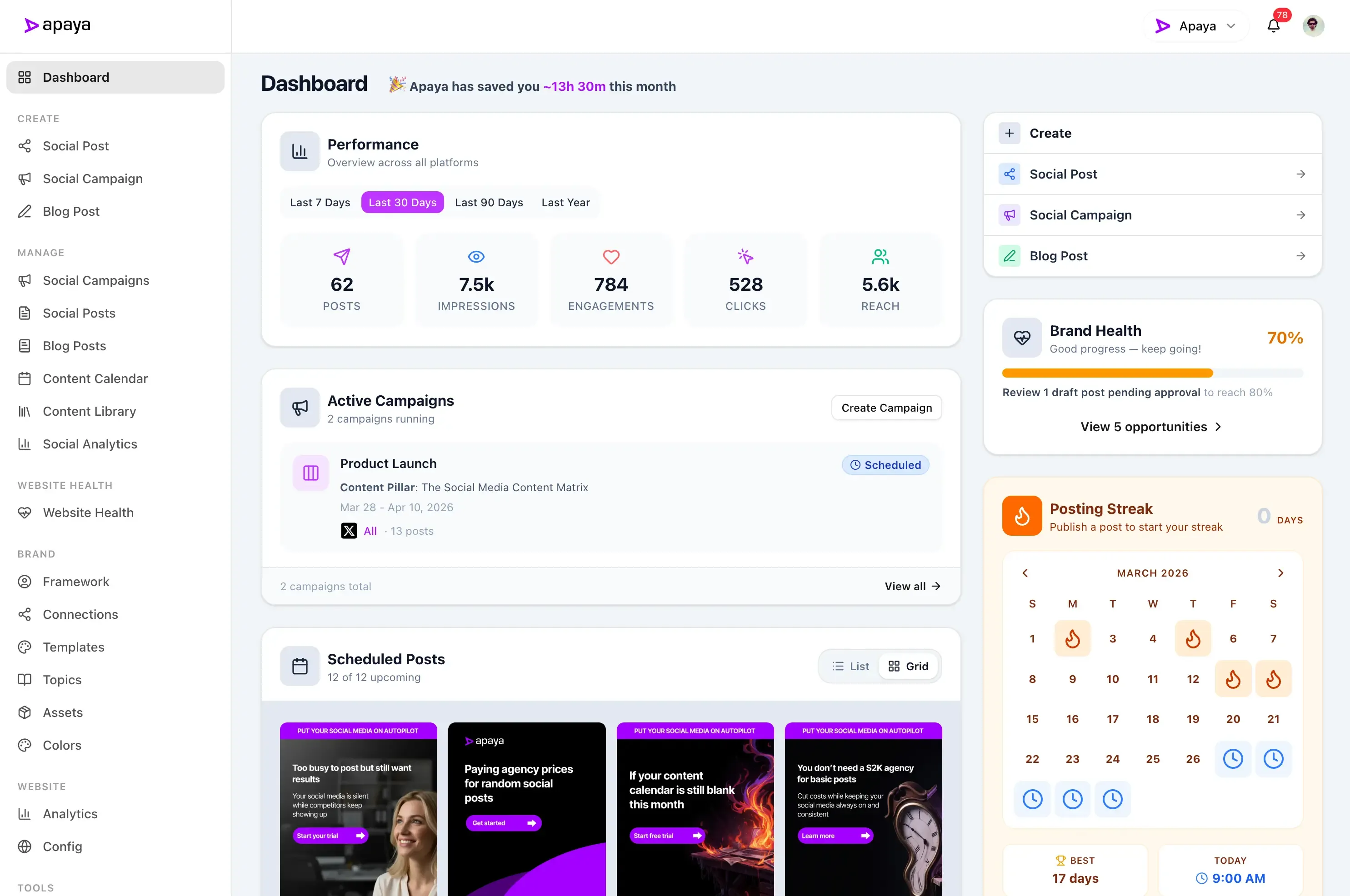 Apaya AI social media manager for small business dashboard