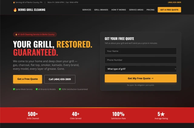 Grill cleaning company website built by Apaya
