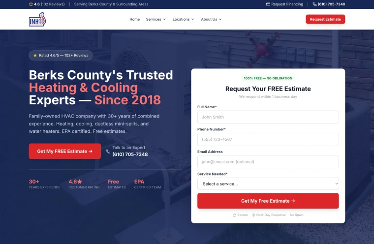 HVAC company website built by Apaya