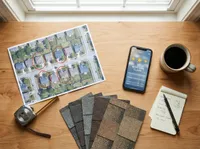 Roofing project planning flat lay