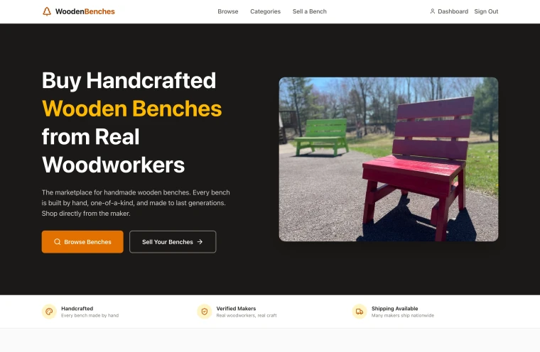 Wooden benches company website built by Apaya