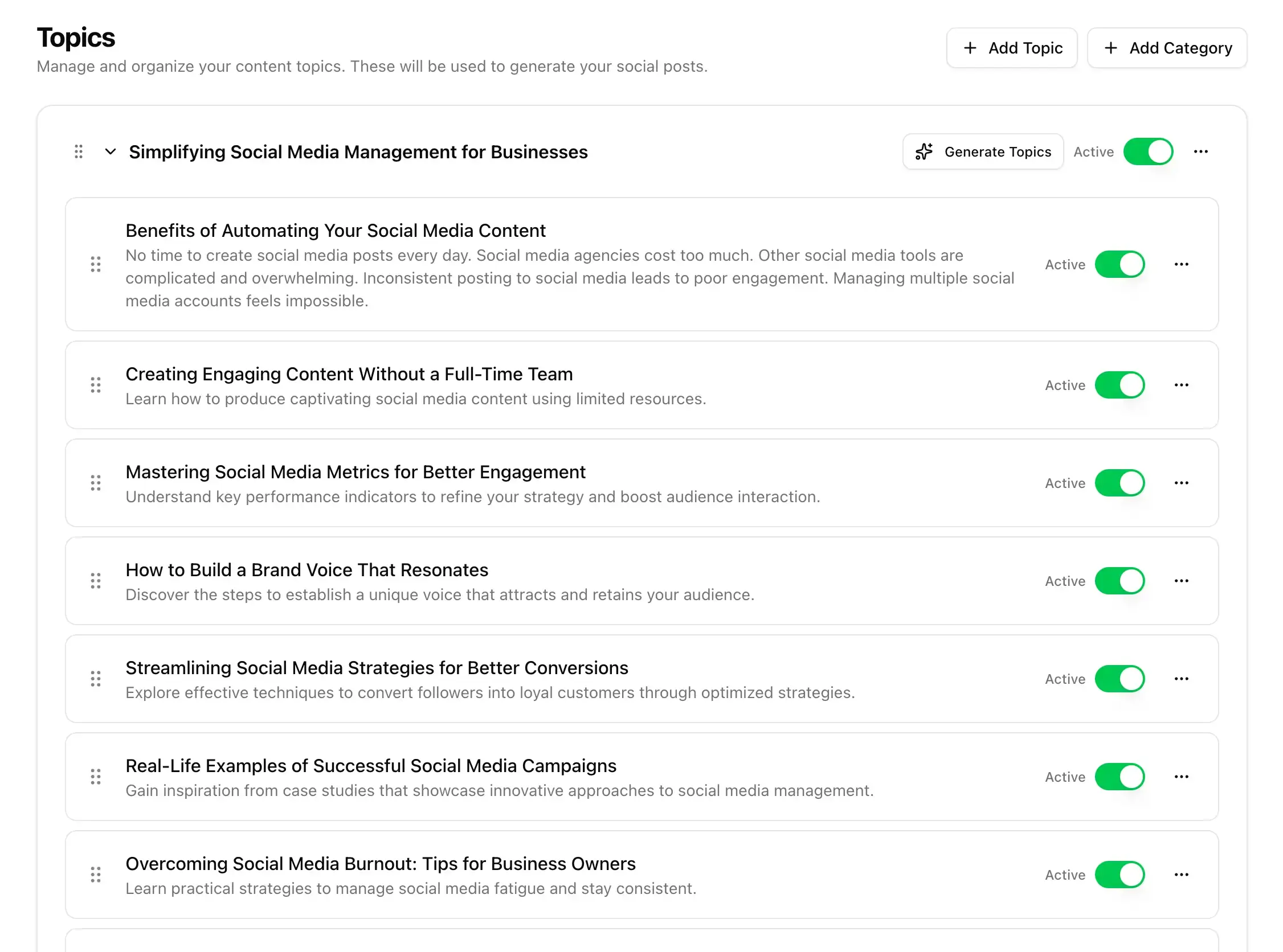Topics Management Interface