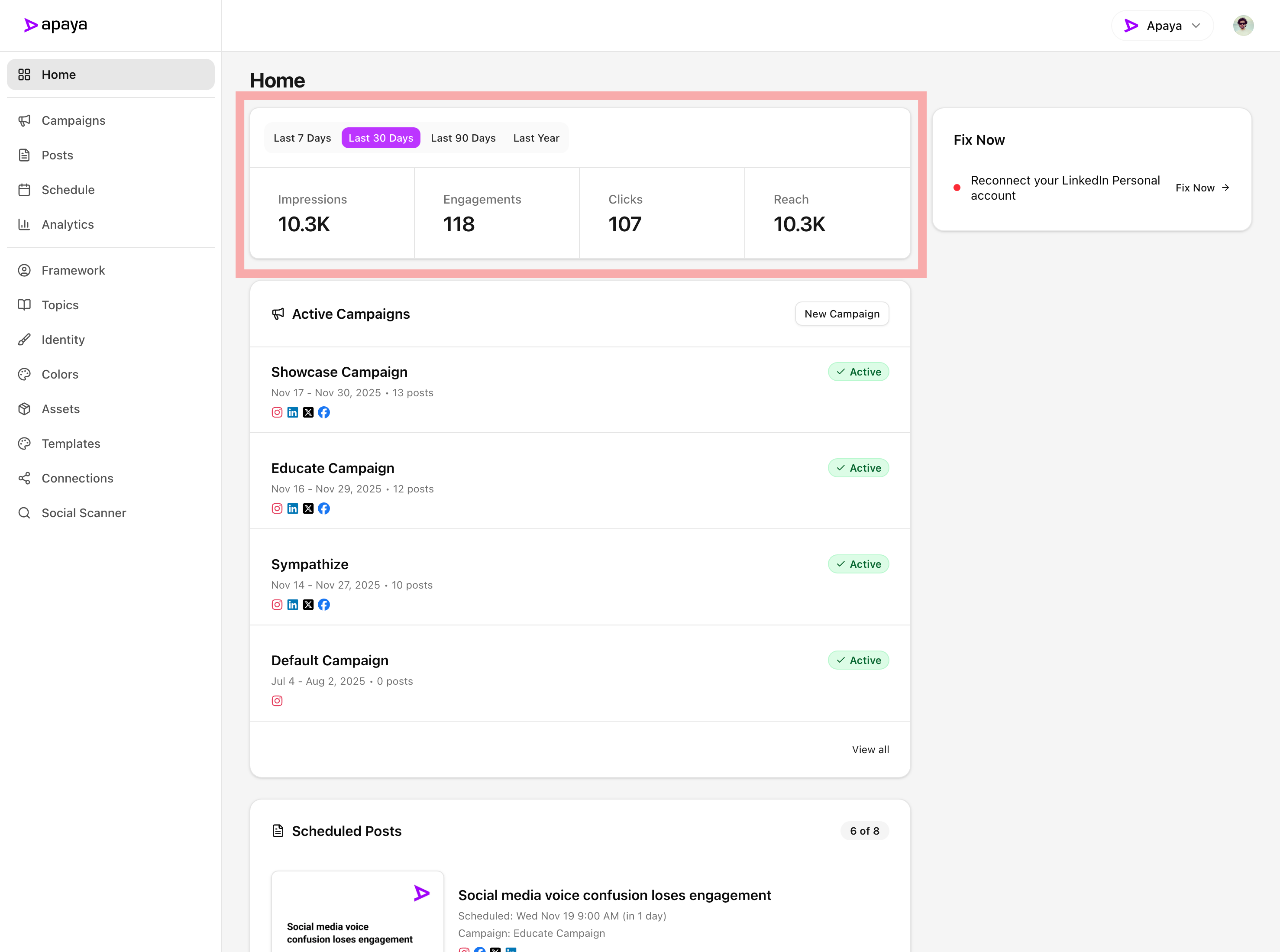 Apaya Dashboard Performance Metrics
