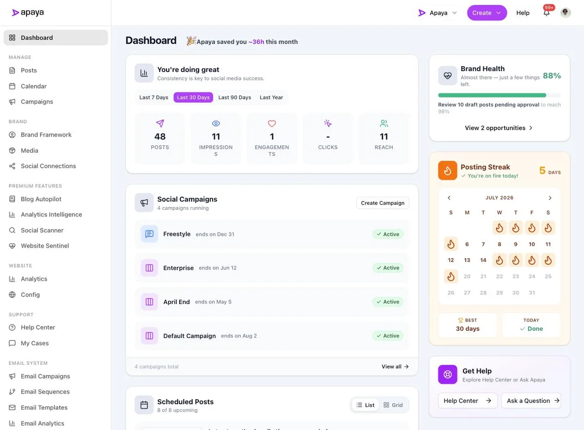 Apaya dashboard with the Create button in the top navigation