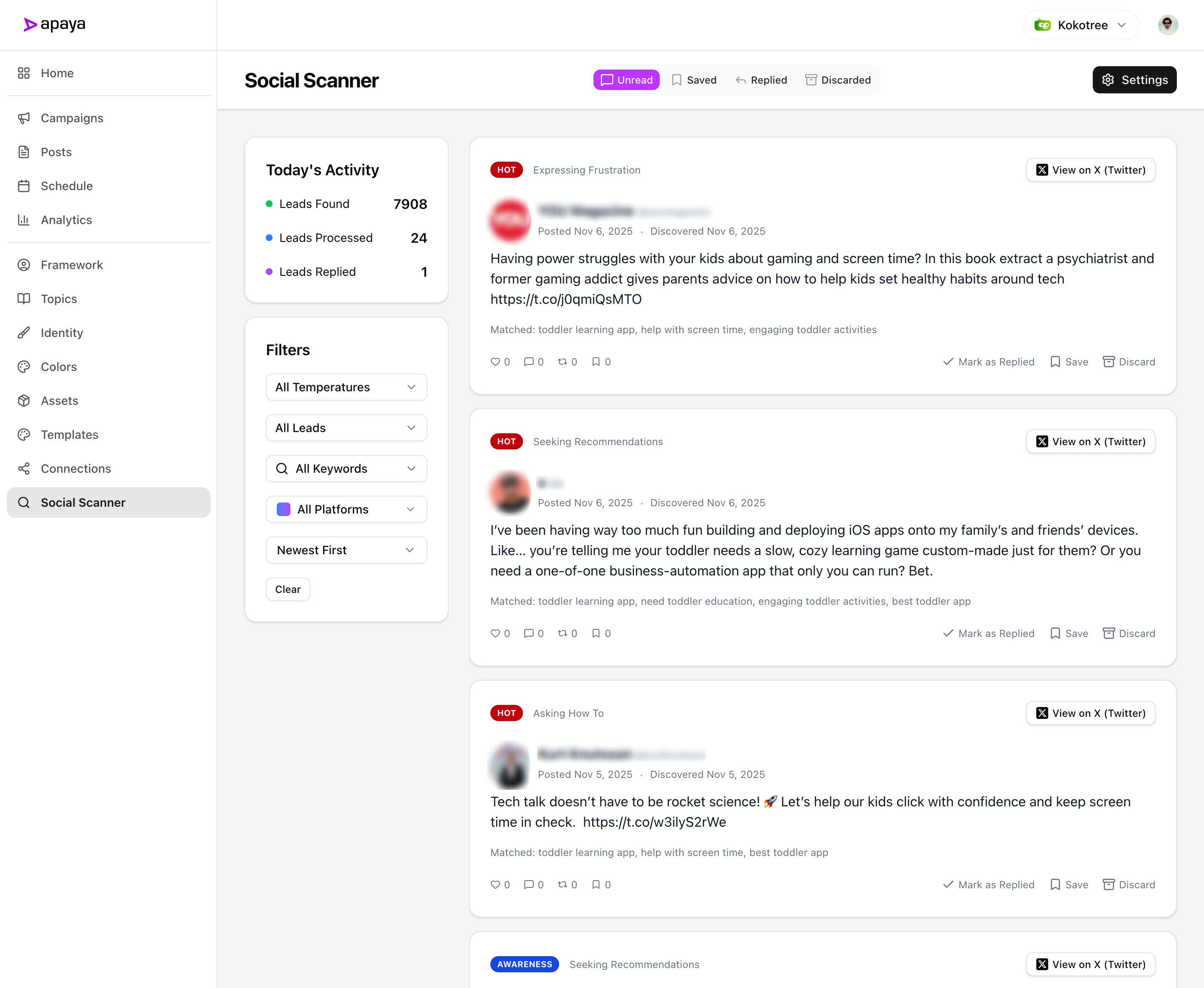 Apaya Social Scanner Interface